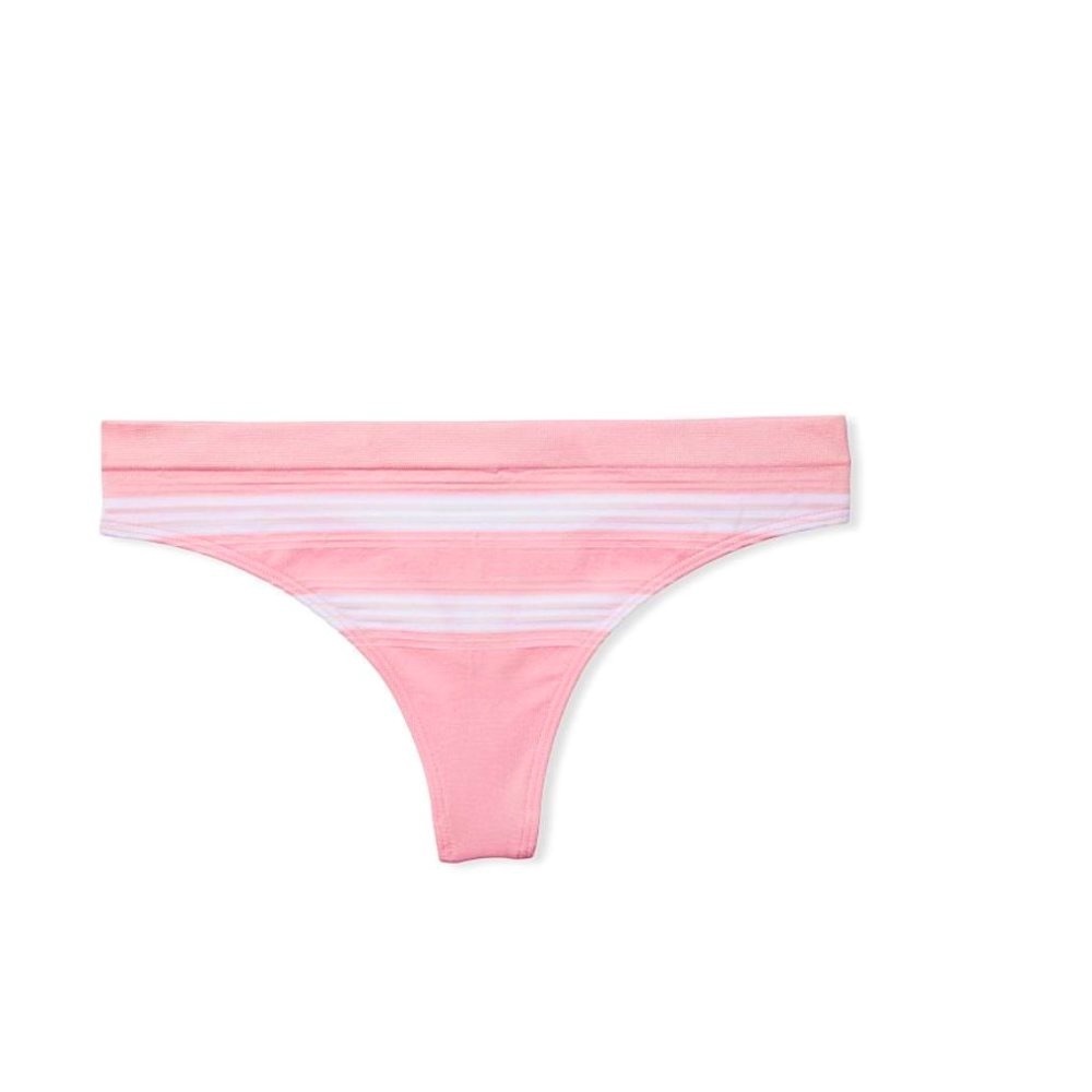 New VS SEAMLESS Pink Seamless Thong Panty Pink Stripe No Show Small‎